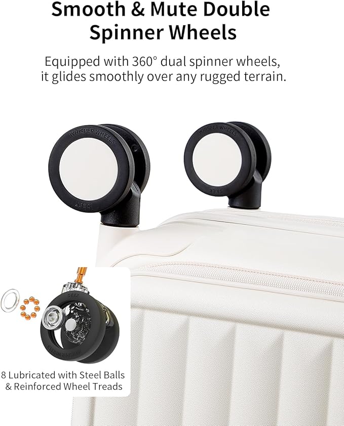 aji Expandable Top Open Luggage Sets 2 Piece with Spinner Wheel, 20/26 Inch Luggage with TSA Lock, Lightweight PC Hardside Travel Luggage Suitcases for Men Women, Coconut White