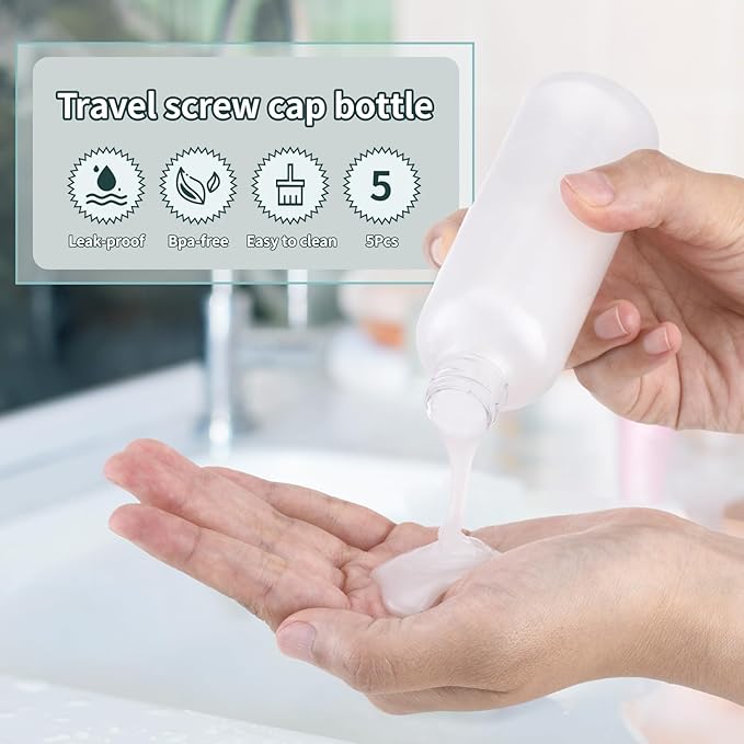 Tekson Plastic Travel Size Bottles 3.4 oz, Travel Mouthwash Bottle, Refillable Containers for Cosmetic with White Screw Cap for Travel Essentials (100ml, Clear)