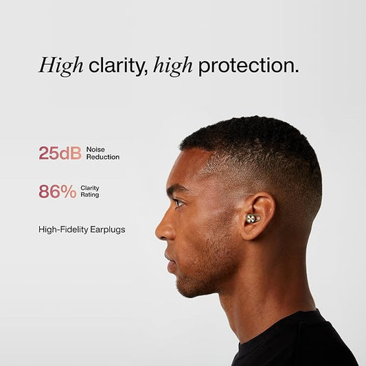 Hears Plus High-Fidelity Ear Plugs – Enhanced Noise Reduction for Loud Events, Focus, Travel & Noise Sensitivity – Certified 25dB SNR Hearing Protection – Reusable, Hypoallergenic Tips + Carry Case