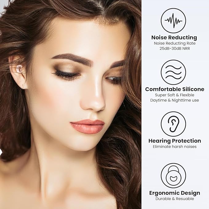 Earplugs for Sleeping,Noise Reduction Soft Silicone Ear Plugs with 7 Pairs Ear Tips&One Connection Cord,Hearing Protection Reusable Earplugs for Sleeping,Concert, Work&Sound Reduction 25dB-30db