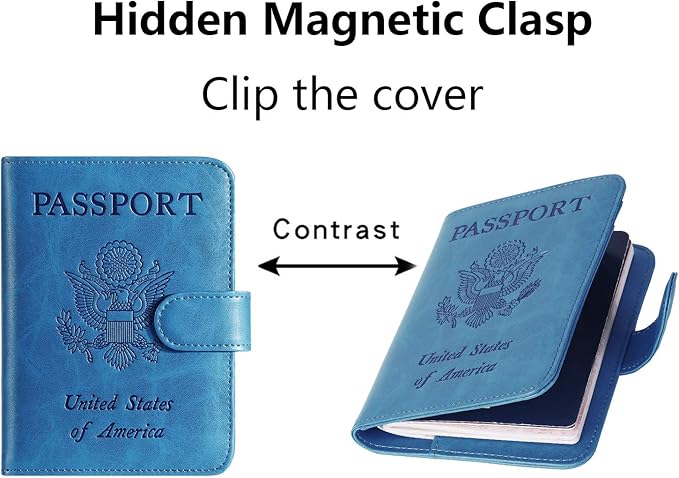 Passport Holder Cover Wallet RFID Blocking Leather Card Case Travel Accessories for Women Men (Blue)