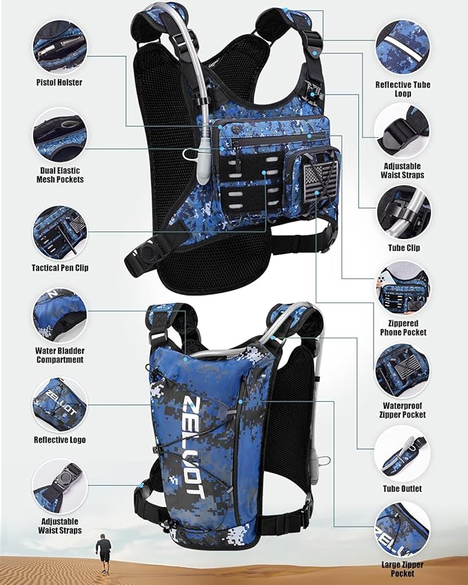 Running Vest with 2L Water Bladder, Hydration Pack, USA Original Patent, Lightweight Hydration Backpack with Gear Holder, Reflective Chest Pack for Men Women for Marathon Hiking