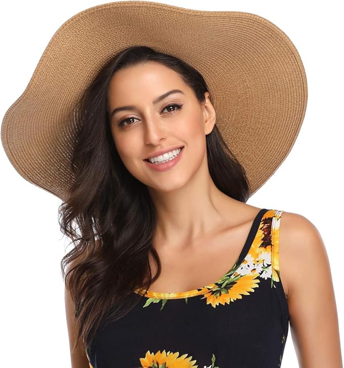 Lanzom Womens Wide Brim Straw Hat Big Floppy Foldable Roll up Cap Beach Sun Hat UPF 50+
