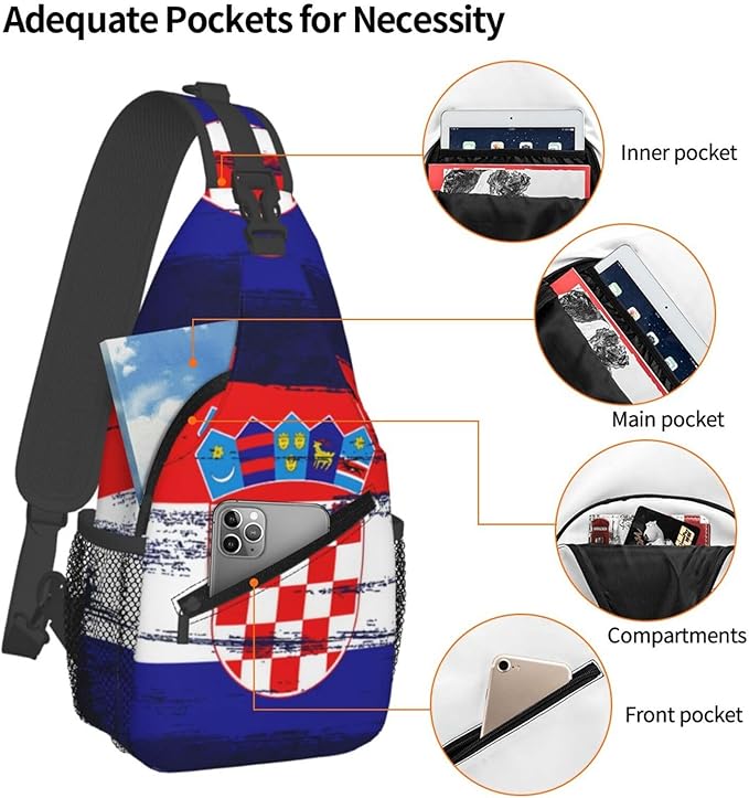 Croatia Flag Sling Bag Multipurpose Crossbody Sling Backpack Travel Cycling Hiking Shoulder Bag For Women Men