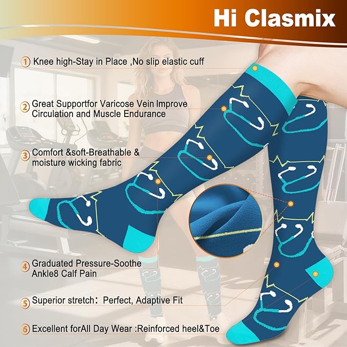 Graduated Compression Socks for Women&Men 20-30mmhg Knee High Socks Travel Hiking Running Stocking