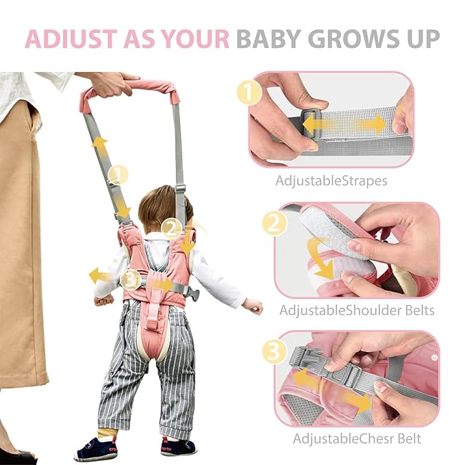 Baby Walking Harness-Handheld Assistant Belt- Toddler Infant Walking Aid for Trainer & Support 7-24 Month Old (All Seasonr-Pink-1819)
