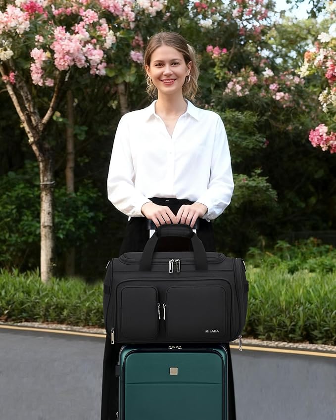 MILADA Underseat Carry On Luggage Bags for Travel Lightweight Foldable Carry On Bags for Airplanes Small Duffle Bag for Men Women Personal Weekend Overnight Travel Tote Bags, Black