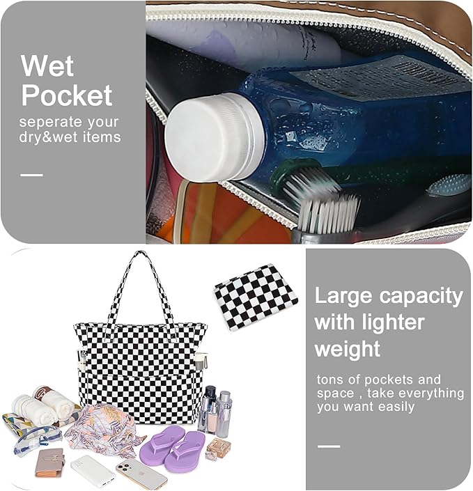 Bluboon Waterproof Beach Tote Pool Bags for Women Ladies Extra Large Carry On Bag With Wet Compartment for Weekender Travel