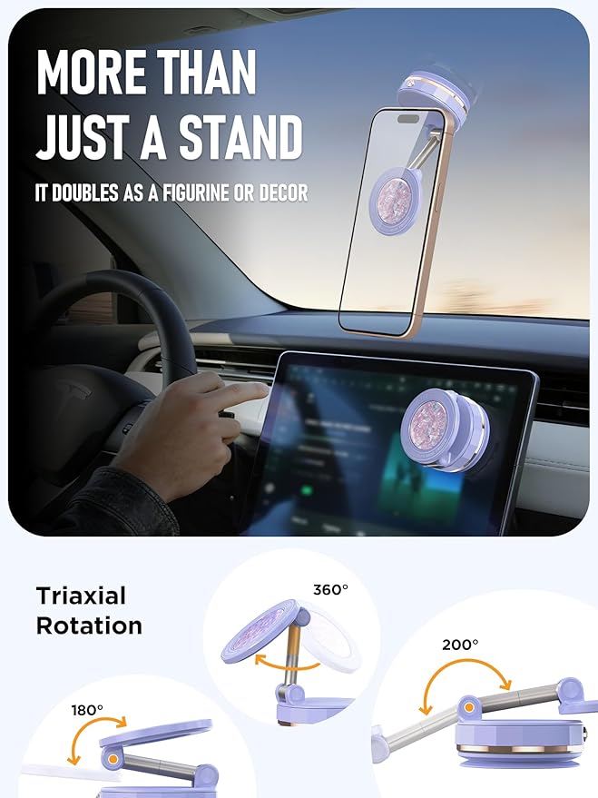 ETODBUWS Upgraded Vacuum Magnetic Car Phone Holder for MagSafe[108+LBS Strongest Suction & 3000gf Strongest Magnetic],360° Adjustable Suction Cup Phone Mount for Car,Gym,Mirror,Men Women-Purple