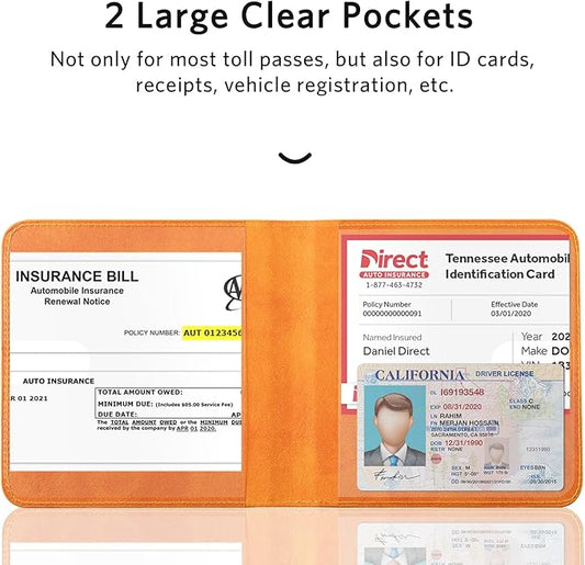 CoBak Car Registration and Insurance Holder - Small and Lightweight Vehicle Glove Box Car Organizer, Auto Truck Comparment Accessories Case for Essential Document, Driver License (Orange)