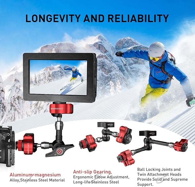 IFOOTAGE Magic Arm Clamp MA5-6, 11 Inches Adjustable Friction Power Articulating Magic Arm with 1/4" and 3/8" Thread Screw for DSLR Camera Rig/LCD Monitor/LED Lights