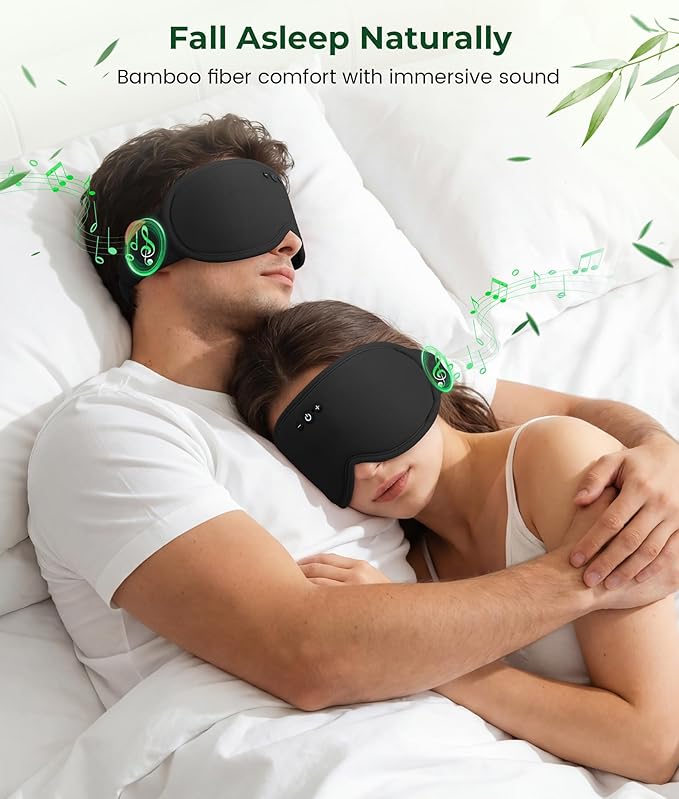 MUSICOZY Bamboo 3D Bluetooth Sleep Mask Headphones, Ultra-Soft Bamboo Fiber Wireless Sleep Headphones, Ultra-Thin Speakers, Double-Layer Detachable Eye Mask for Side Sleepers, Gifts for Men Women
