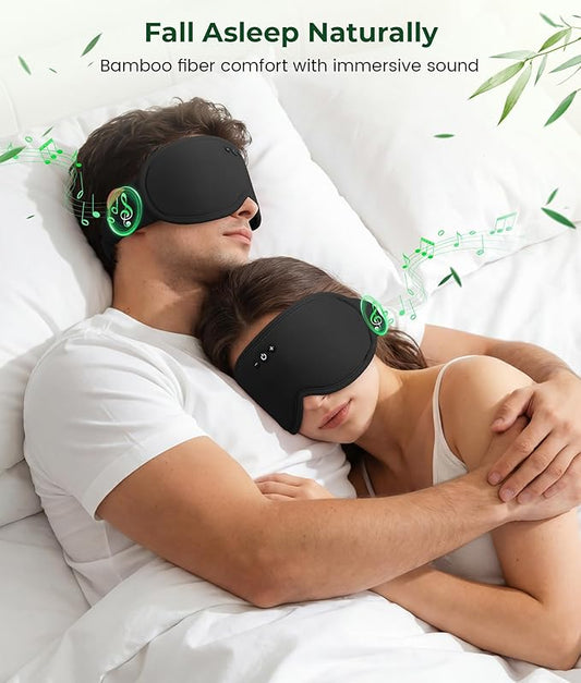 MUSICOZY Bamboo 3D Bluetooth Sleep Mask Headphones, Ultra-Soft Bamboo Fiber Wireless Sleep Headphones, Ultra-Thin Speakers, Double-Layer Detachable Eye Mask for Side Sleepers, Gifts for Men Women