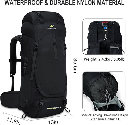 N NEVO RHINO Internal Frame Hiking Backpack 50/60/65/70/80L, Mountain Climbing Camping Backpack Daypack Waterproof Rain Cover | Mountain Climbing, Camping Backpack, Daypack, Waterproof, Rain Cover