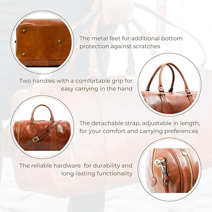 Leather Duffel Bag Weekend Bag Gym Large Travel Bag - Time Resistance