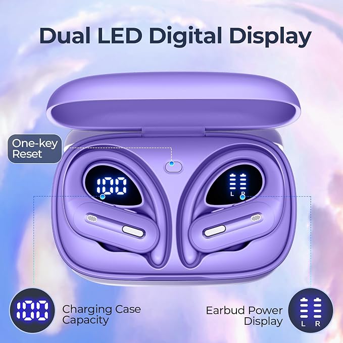 Active Noise Cancelling Wireless Earbuds Bluetooth Headphones 90 Hrs Playtime Ear Buds with Hi-Res Stereo Deep Bass Power Display Earphones with Earhooks Waterproof Transparency Headset for Sports/Gym