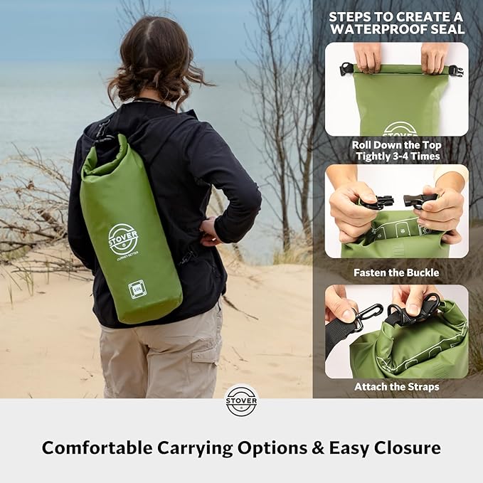 STOVER 5/10/25/30/40/55L Waterproof Dry Bag- Roll-Top Backpack w/Phone Case- Kayaking, Hiking, Camping, Boating- Men/Women