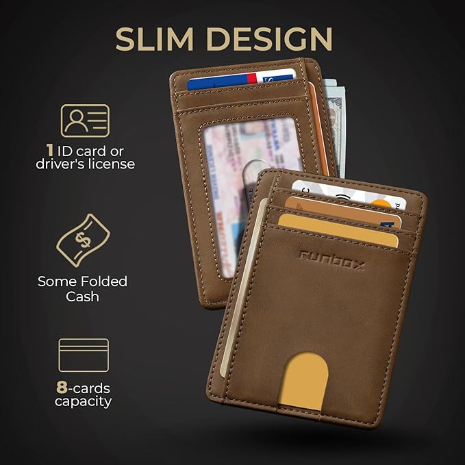 RUNBOX Slim ID Cases Minimalist Front Pocket RFID Blocking Leather Wallets for Men and Women Card Holder Wallets Gifts for men
