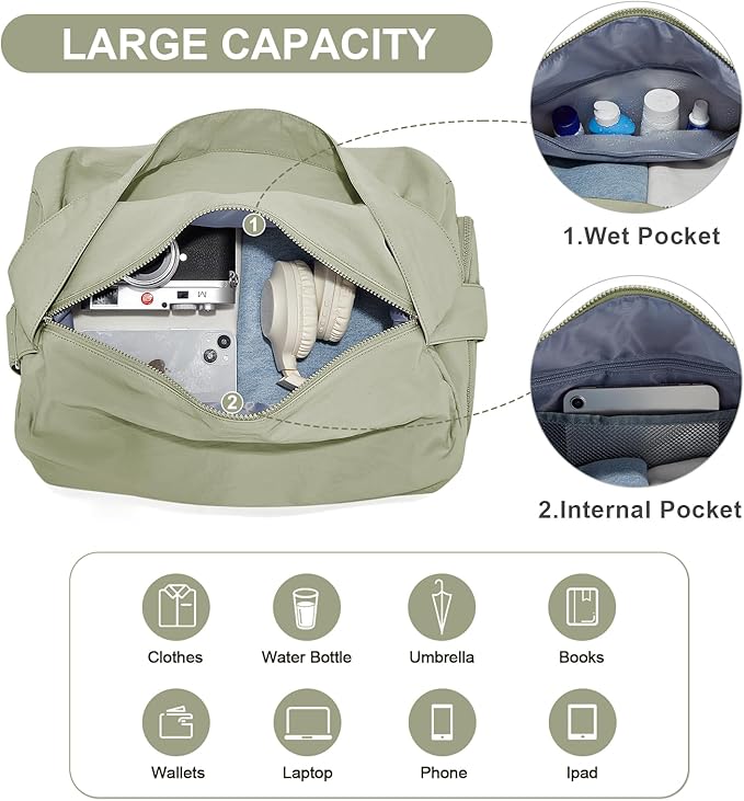 Large Gym Bag with Shoe Compartment, Workout Sport Duffle Bag for Women Travel, Waterproof Shoulder Overnight Bags Lightweight Carry on Tote Bags for Swim, Yoga, Dance