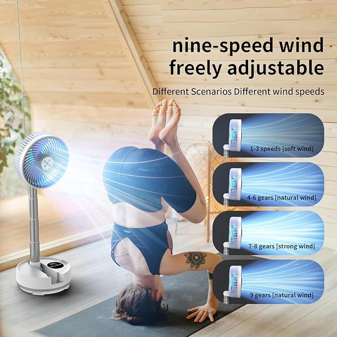 Socool 20000mAh 8" Portable Fan Battery Operated Fans, Oscillating Charging Fan, Remote Control LED Light, 112 Hours Working Portable Foldable Fans for Camping Travel Outdoor