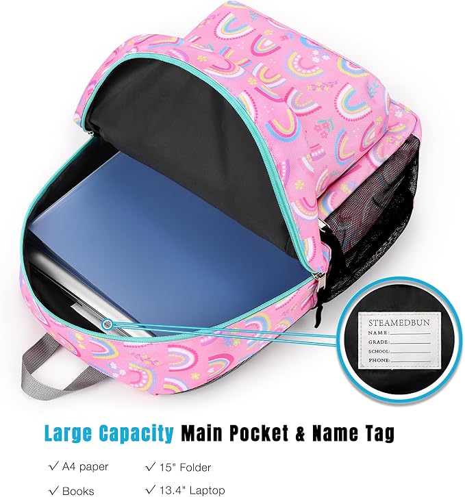 STEAMEDBUN Kids Backpack for Girls, Rainbow Kindergarten Backpack for Toddler Girls Age 3-8