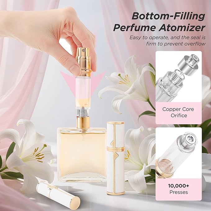 Travel Perfume Bottle Refillable, Sparkle Perfume Atomizer Leak-Proof Portable 5ML Mini Empty Atomizer Sprayer Bottle for Traveling and Outgoing (White - Leather style, 5ML)