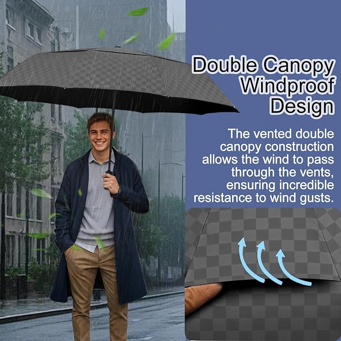 Satol 46/54/62 Inch Large Golf Umbrella, Windproof 10 Ribs Automatic Open/Close Oversize Double Canopy Vented Portable Folding Travel Umbrellas, UPF 50+ Sun & Rain Compact Umbrellas for Outdoor