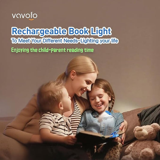 VAVOFO Rechargeable Book Light for Reading in Bed Kids, 7 LED Reading Light with 9-Level Warm Cool White Daylight, Eye Care Lamp with Power Indicator for Bookworms (Blue Lotus)