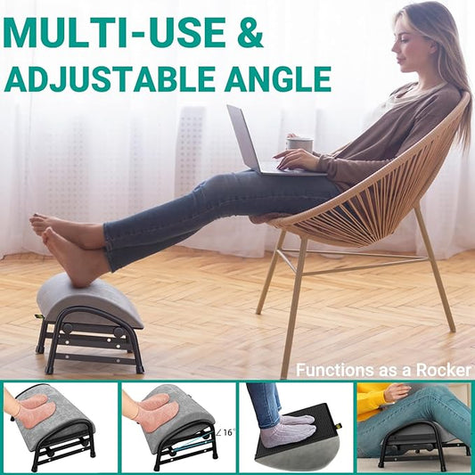 Adjustable Foot Rest for Under Desk at Work, Velvet Under Desk Footrest with Metal Frame, Padded Foot Stools for Under Office Desk, Ergonomic Leg Rest for Desk Chair, Car, Computer - Gray