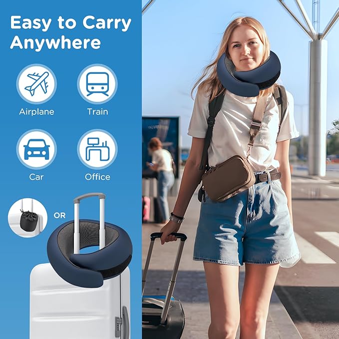 Neck Pillow Airplane,100% Pure Memory FoamTravel Neck Pillow Travel Neck Support Ergonomic &Portable Design Best for Sleeping Plane Car Train Office Flight (Deep Blue)