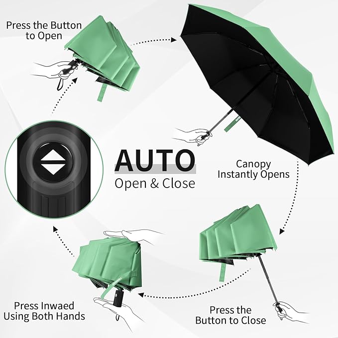 Yoobure Windproof Travel Umbrella - Automatic Umbrellas for Rain, Compact Folding Umbrella with UV Protection, Lightweight Portable Design for Backpack/Walking/Car, Sun & Storm Ready
