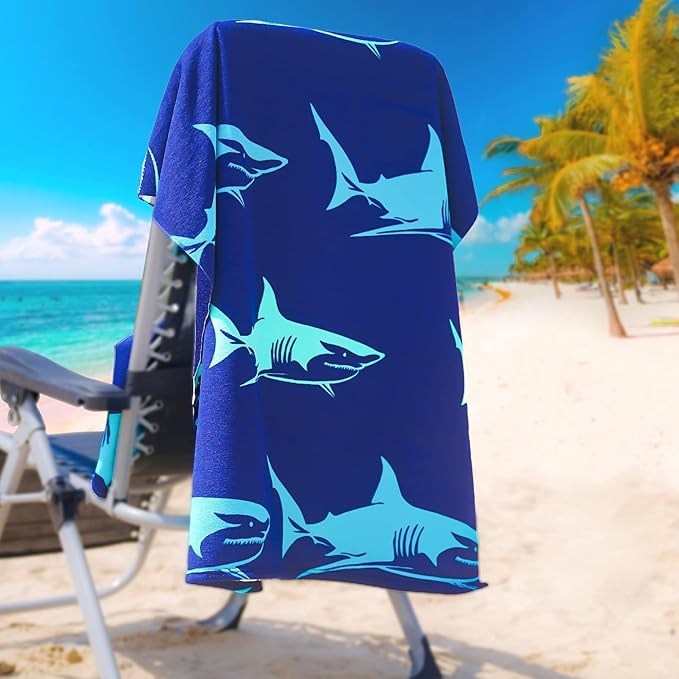 4 Packs Oversized Thin Beach Towel Set, 36 x 72 in XL Extra Large Big Soft Pool Swim Travel Towels Clearance for Adult Women Men Lounge Chair Cover Accessories Essentials Fish Shells Sharks Turtles