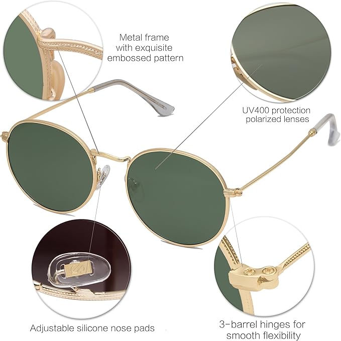SOJOS Small Round Polarized Sunglasses for Women Men Classic Vintage Retro Shades UV400 SJ1014