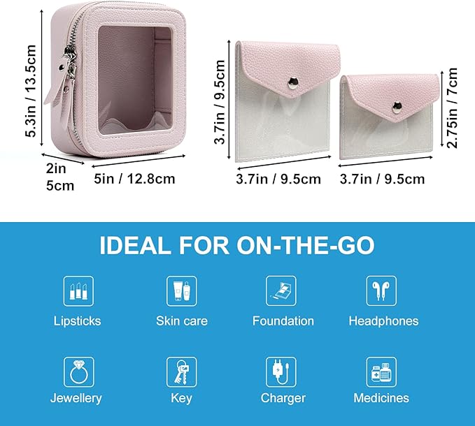 EcoVision Clear Makeup Bag, Travel Cosmetic Accessory Bag, Toiletry Organizer Bags for Women, Portable Waterproof Zipper Cosmetic Bag with Transparent Window
