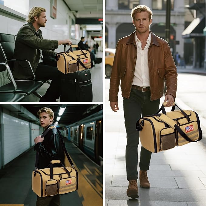 Tactical Duffle Bag For Travel Expandable 52L Large Duffle Bag For Men Gym Duffel With Wet Pocket Multi-Functional Carry On Bags Weekender Overnight Bag Organizer Duffel Bag For Travel