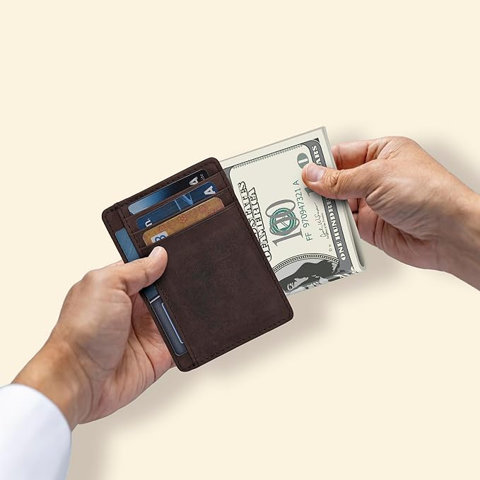 Oak Leathers Leather Slim Minimalist Wallet for Men & Women RFID Front Pocket Leather Card Holder Wallets
