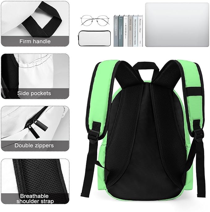Mint Green Backpack Adult Travel Daybag for Women Men College Backpack for Vacation Hiking Camping Bag
