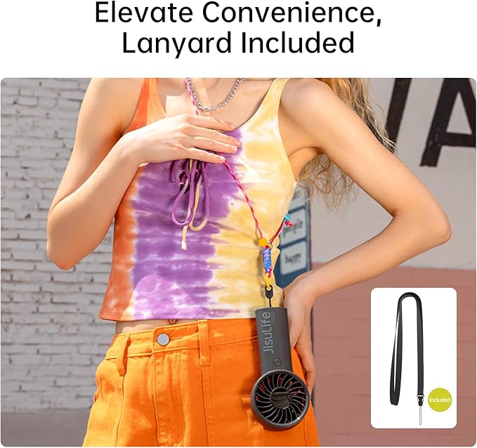 JISULIFE Handheld Portable Fan with Powerful Motor,LED Display,3600mAh Battery,5 Wind Speeds,Lanyard; Summer Essentials USB Rechargeable Hand held Fan for Travel,Beach,Makeup,Concerts-Black