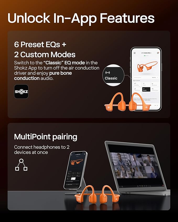 SHOKZ New OpenRun Pro 2 Mini-Open-Ear, Bone Conduction Sport Headphones -with Reflective Strip -Sweat Resistant, Workout Headphones -Secure, Wireless, Comfortable Fit-Deep Bass and Smart Mic App