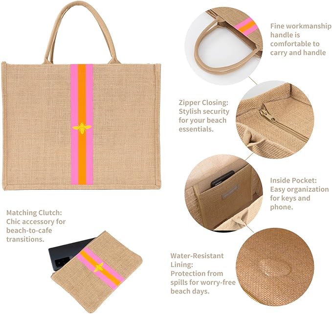 Large Beach Bag Jute Woven Tote