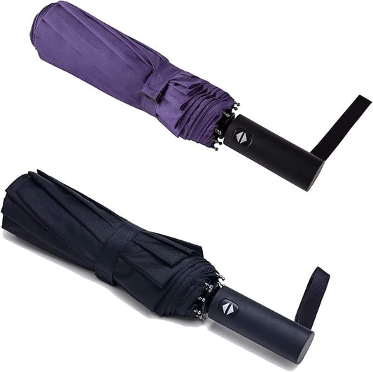 PFFY 2 Packs Travel Umbrella Windproof Auto Open & Close Collapsible Folding Small Compact Backpack Car travel Essentials Purse Umbrellas for Rain