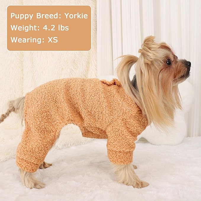 Dog Sweaters for Small Dogs Winter Dog Pajamas Sized Dogs Boy Girl Fleece Pet Clothes Puppy Outfit 4 Legs Jumpsuits for Chihuahua Yorkie Cat Apparel (Khaki, XX-Small)