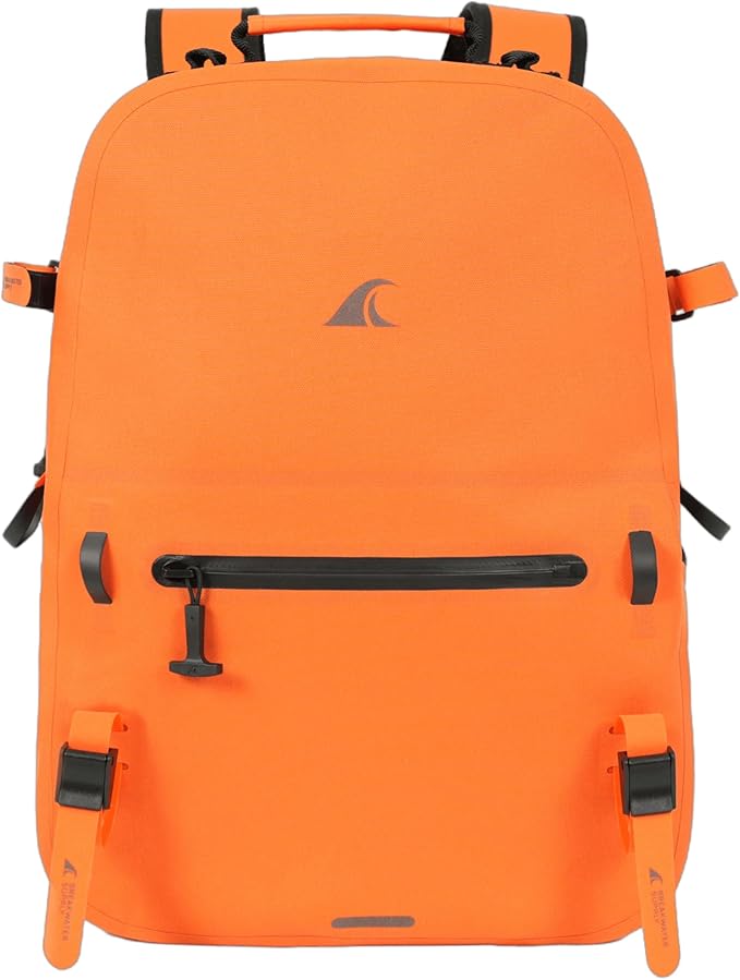 Breakwater Supply™ River Ute Waterproof IP68 Utility Backpack, Floating TPU Submersible Dry Bag with Padded Hip Belt and Airtight Zippers | 20L (River Ute 20L Safety Orange)