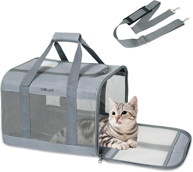 BELLA & PAL Cat Carrier Travel Bag, Airline Approved Lightweight Cat Carrier, Soft Sided Pet Carrier for Puppy Dogs Up to 18lbs, Collapsible Kitten Bag with Removable Waterproof Mat, Ventilated Mesh