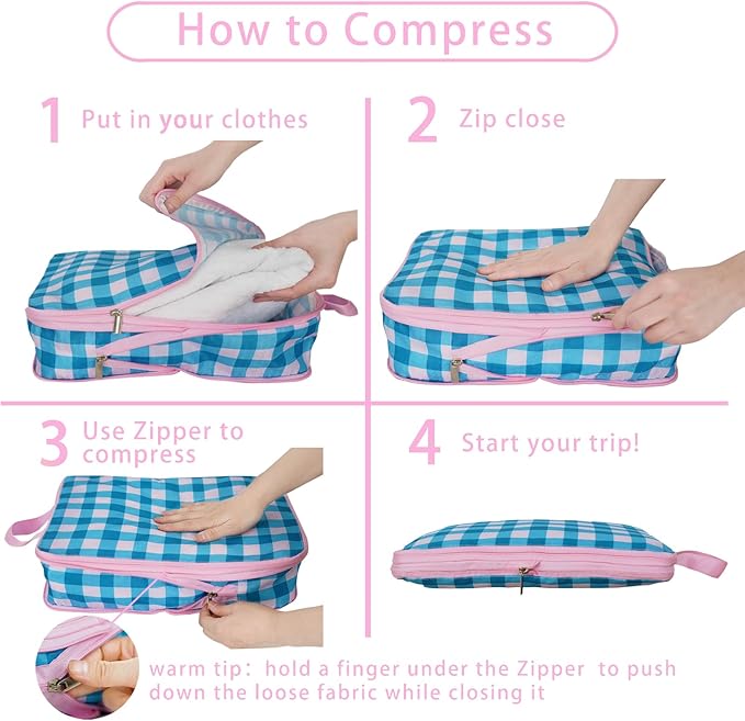 6 Pcs Compression Packing Cubes, Packing Cubes for Travel, Waterproof Luggage Organizer Bags Set, Cute Packaging Cubes for Women Kids Backpack Carry-Ons