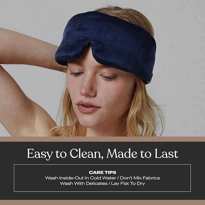 Lunya Sleep Mask with Box - Washable Silk Sleeping Mask and Headband for Beauty Routines - Thermoregulating Comfort for Restful Nights - Silk Eye Mask for Women - Large - Deep Blue