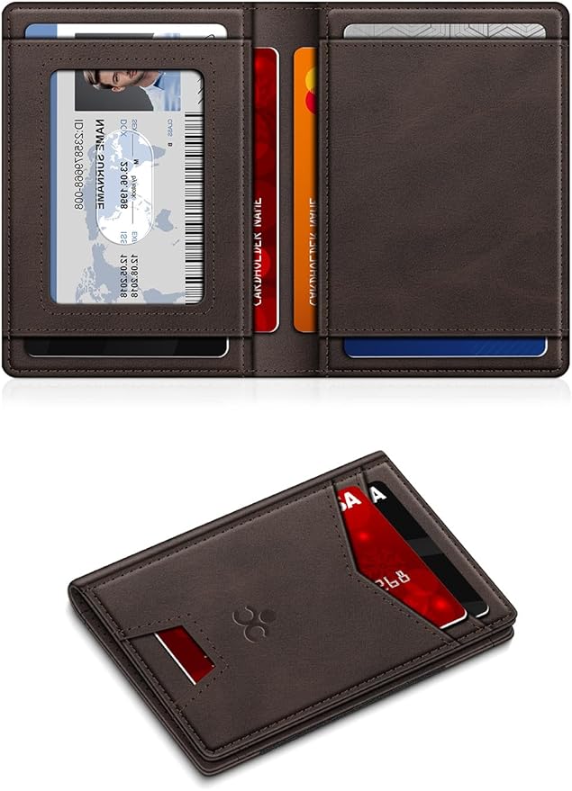 Wallet for Men Slim Leather Wallets for 9-13 Cards, RFID Blocking Thin Card Holder Wallet with ID Window & Stretchable Cash Slot, Minimalist Bifold Small Wallet for Front Pocket, Birthday Gift for Men