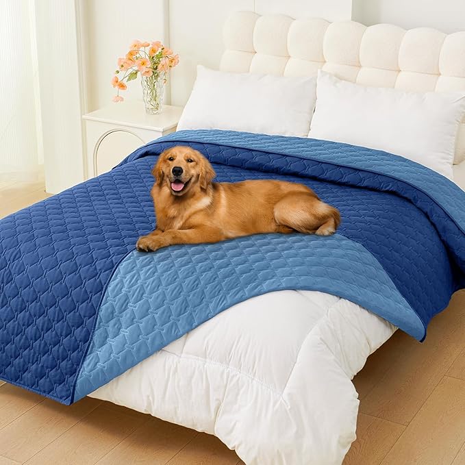 Smiry Waterproof Dog Bed Cover Blanket, Soft Reversible Pet Blanket, Washable Leakproof Cats Dogs Couch Cover for Sofa, Couch, Furniture, Plaid (82x82 Inch, Navy/Blue)