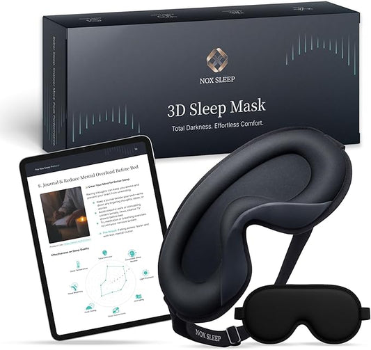 Nox Sleep 3D Sleep Mask for Men, 100% Blackout Eye Mask for Sleep, Ice Silk Adjustable Sleeping Mask for Side Sleepers, Soft Breathable Blindfold, Perfect Sleep Mask for Travel & Women (Black)