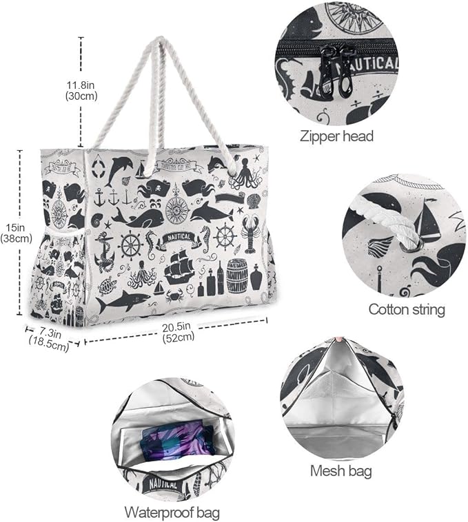 senya Large Beach Shoulder Bags Canvas Tote Water Resistant for Gym Travel Daily